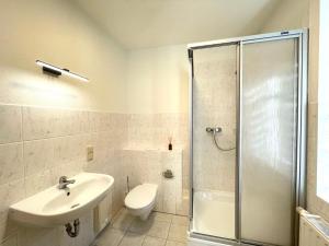 ein Badezimmer mit Waschbecken, Toilette und Dusche in der Unterkunft Apartment Krabat by Interhome in Butterberg