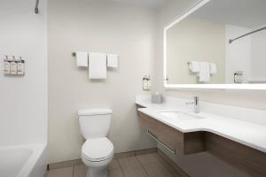 a white bathroom with a toilet and a sink at Holiday Inn Express Hotel & Suites Greensboro - Airport Area, an IHG Hotel in Greensboro