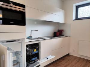 Kuchyň nebo kuchyňský kout v ubytování Tichý Apartmán u Mumlavského vodopádu 2KK s garáží v těsné blízkosti Hornického muzea - by Relax Harrachov
