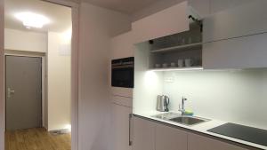 Kuchyň nebo kuchyňský kout v ubytování Tichý Apartmán u Mumlavského vodopádu 2KK s garáží v těsné blízkosti Hornického muzea - by Relax Harrachov