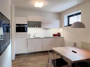 Kuchyň nebo kuchyňský kout v ubytování Tichý Apartmán u Mumlavského vodopádu 2KK s garáží v těsné blízkosti Hornického muzea - by Relax Harrachov
