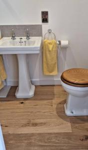 a bathroom with a toilet and a sink at Rural Cornish Cottage in Truro +12 photos