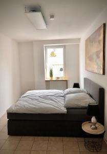 BraunshausenにあるSchneiders Ferienwohnung 1の窓のある大きなベッドのある寝室