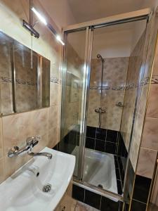 a bathroom with a sink and a shower at Villa Krystyna in Dźwirzyno +76 photos