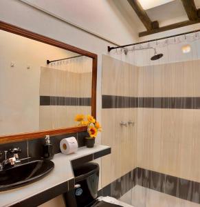 a bathroom with a sink and a shower at VILLA CHARLOTTE 2 en colombia in Villa de Leyva
