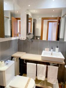 a bathroom with a sink and a toilet and a mirror at La Mola de Prats Canillo in Meritxell