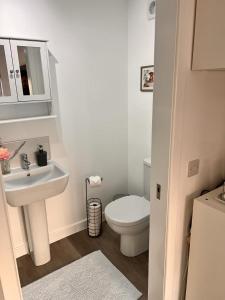 a white bathroom with a toilet and a sink at En-suite Room with Independent Entrance. in Edinburgh