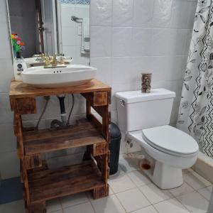 uma casa de banho com um lavatório e um WC em Los Tucanes em Los Altos de Cerro Azul