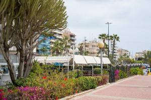 ein Park mit Blumen und Bäumen und einem Zaun in der Unterkunft Acogedor alojamiento a pocos metros de la playa in Santa Pola