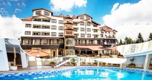 a hotel with a pool in front of it at Private Apartments in Hotel Snezhanka in Pamporovo