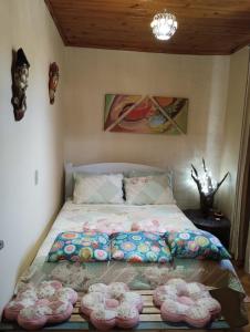 1 dormitorio con 1 cama con 4 almohadas en Pousada Avambaé, en São Miguel das Missões