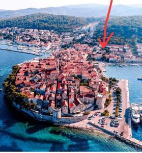 an aerial view of a small island in the water at Apartments An Ni in Korčula