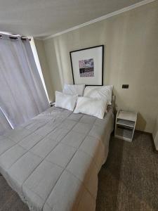 een groot wit bed in een kamer met een raam bij Bellavista ApartRent in Santiago