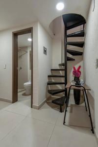 Central and cozy CDMX 1BR في مدينة ميكسيكو: درج حلزوني في غرفة مع مرحاض