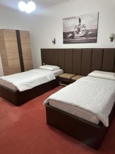 Habitación con 2 camas y una foto en la pared. en Hotel Villa Ovidiu en Drobeta-Turnu Severin
