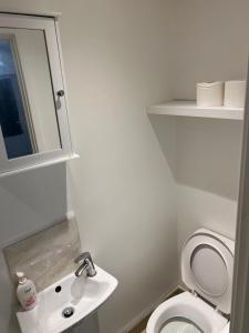 La petite salle de bains est pourvue de toilettes et d'un lavabo. dans l'établissement Sleep In oxford, à Oxford