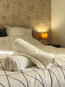 ein Handtuch auf dem Bett in der Unterkunft Terre Montbrisonnaise in Montbrison