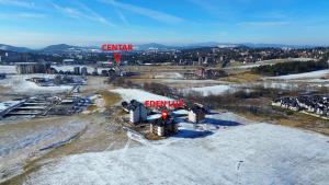 an aerial view of a construction site with a sign at Vila Eden Lux in Zlatibor