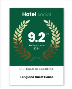 Certifikát, hodnocení, plakát nebo jiný dokument vystavený v ubytování Longland Guest House