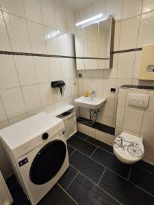 a small bathroom with a washing machine and a sink at Sweet Home - 5 - in Duisburg