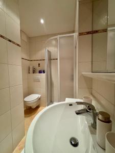 a bathroom with a white sink and a toilet at MB Apartment in Ramsau im Zillertal