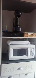 a microwave sitting on top of a shelf in a kitchen at MI LUGAR FAVORITO SABI in Sabiñánigo