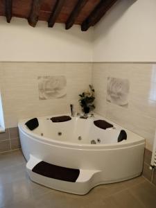 a white bath tub sitting in a room at B&B La Rosa Nel Verde in Lucca +31 photos
