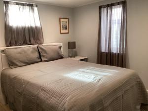 una camera con un grande letto e due finestre di Guest Suite in Lafayette a Lafayette