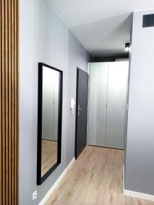 um corredor com dois espelhos na parede em AlfaHome Manufaktura em Lódź