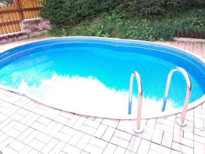 a small swimming pool with two metal bars around it at U Housenky in Klokočí