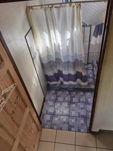 uma casa de banho com chuveiro e cortina de chuveiro em GREENHOUSE Loft Miravalles em Aguas Claras