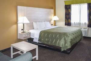 a hotel room with a large bed and a chair at Quality Inn & Suites Brooks Louisville South in Brooks