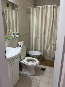 a bathroom with a toilet and a sink and a shower at En el Corazón de la Quinta. in Villa Marini +20 photos