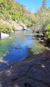 une rivière avec une personne nageant dans l'eau dans l'établissement Cabañas chivo siete tazas, à El Torreón