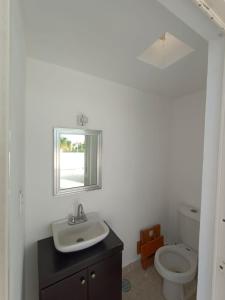 uma casa de banho com um lavatório e um WC em Casa colibri. em Progreso