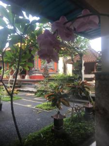 een uitzicht op een tuin met bloemen in een gebouw bij Artawa House in Ubud