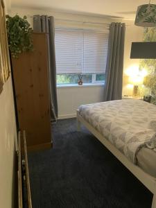 een slaapkamer met een bed en een raam bij The Swan Inn in Henwick