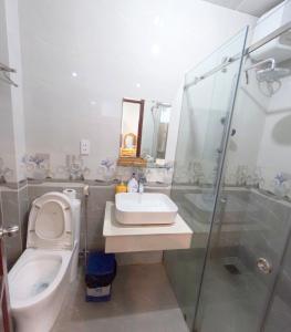 a bathroom with a toilet and a sink and a shower at COZY Hotel HCM in Ho Chi Minh City