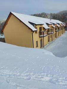 a row of buildings covered in snow at Apartmán Pod Bukem in Červená Voda