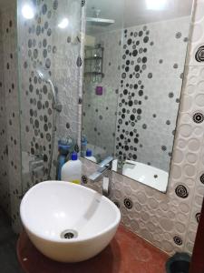 a bathroom with a sink and a shower and a mirror at Excelol Home Stay in Thane