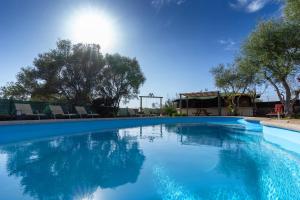 una gran piscina azul con sillas y árboles en Villa Monsebo by Slow Villas, en Algaida