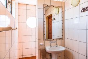 a bathroom with a sink and a mirror at Chameleon Backpackers & Guesthouse in Windhoek