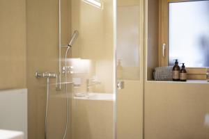 森特的住宿－Chasa Uina，带淋浴的浴室和玻璃门
