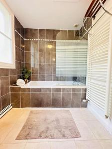 uma grande casa de banho com uma banheira e uma janela em Maison des chenizelles em Laon