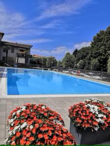 uma grande piscina com flores em frente em D19 em Peschiera del Garda