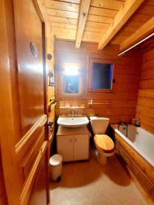 a bathroom with a sink and a toilet and a tub at Maison de bois finlandaise au pied des pistes in Bolquere Pyrenees 2000