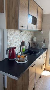 a kitchen with a counter top with a tea kettle at Rooftop Acropolis Apartment Athens in Athens