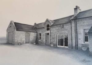 una foto en blanco y negro de un edificio de ladrillo en Grainbank Mews en Kirkwall