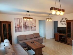 - un salon avec un canapé et une table dans l'établissement Apartmani Lane 1, à Kraljevo