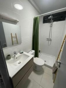 a bathroom with a sink and a toilet and a shower at L’écrin de Jade in Rémire-Camp